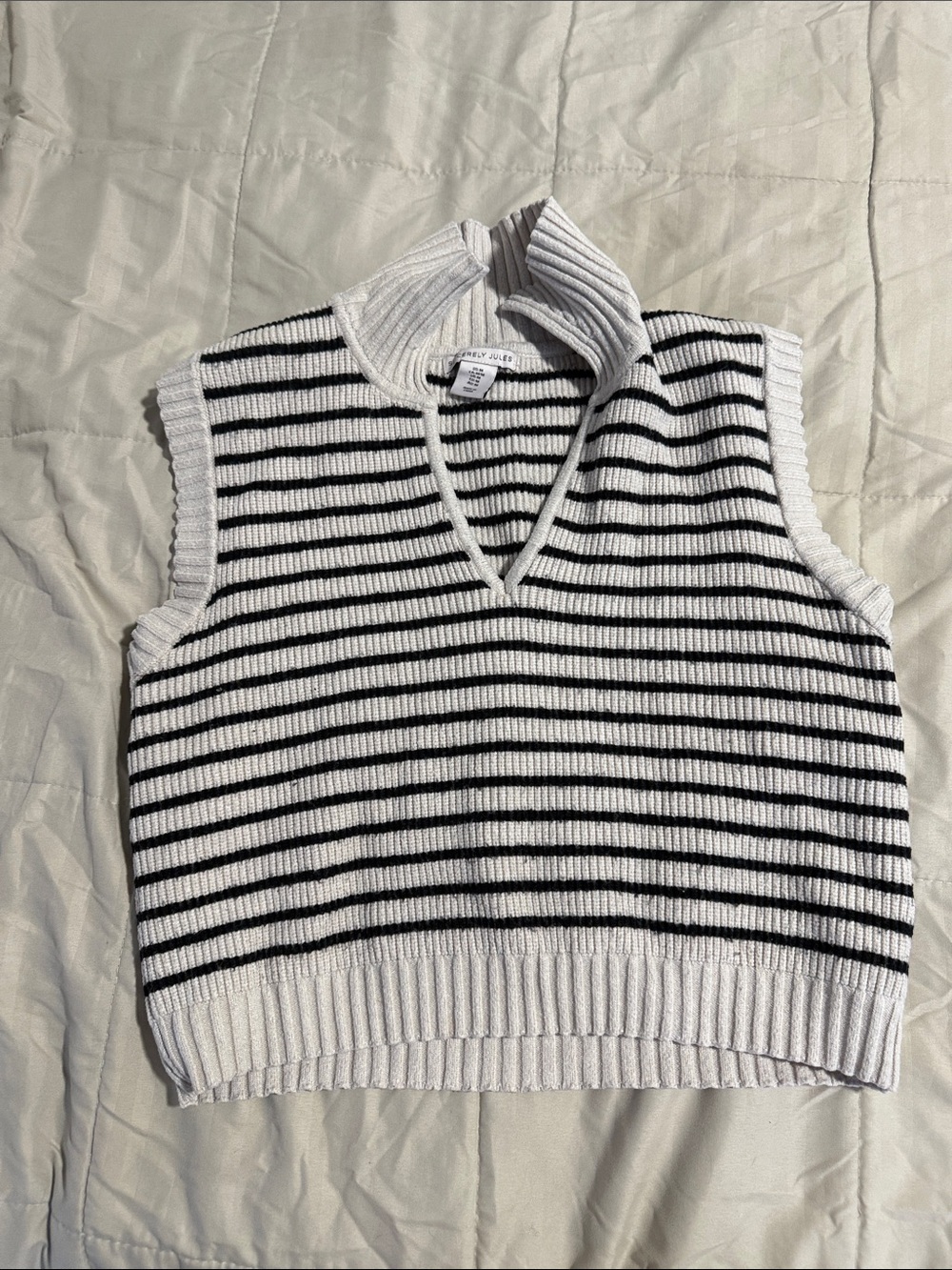 Sincerly Jules Black & White Striped V-Neck Sweater Vest